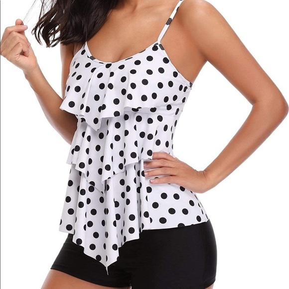 Other - Polka Dot Layered Ruffled Swimsuit Top